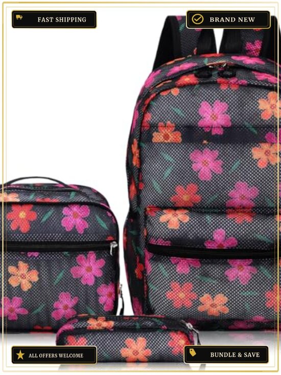 Mesh Backpack Set with Lunch Bag Pencil Case, 3 Piece, Polyester, Travel Beach